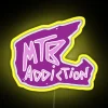 mtb addiction neon pink rgb helmet yellow sign