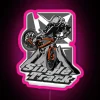 mountain bike neon pink downhill biker rgb vibrant sign adventure biking ride mtb biking fun sport action".