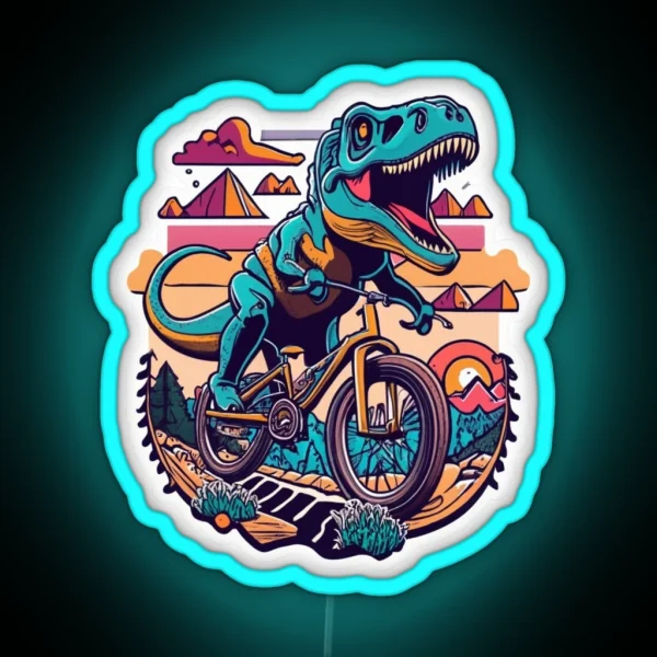 MTB Dinosaur Smashing The Tracks RGB Neon Sign