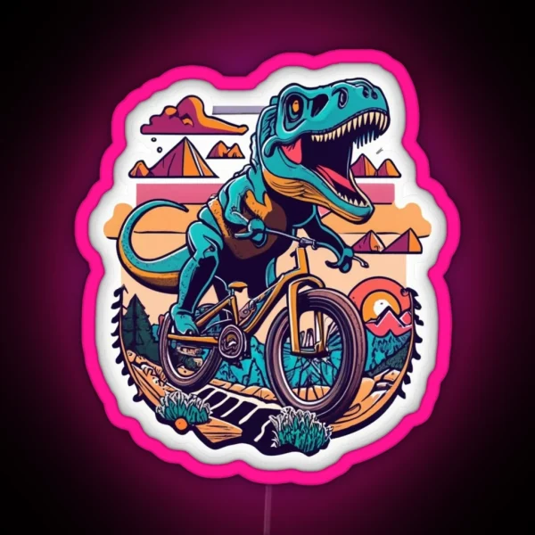 MTB Dinosaur Smashing The Tracks RGB Neon Sign