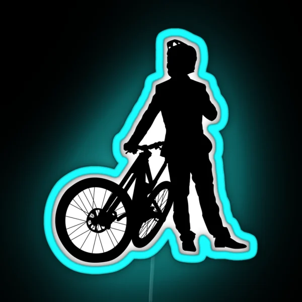 MTB Man Gentlemen Biznesmen Cyclist Mountain Biker Businessman In Suit With Mountain Bike RGB Neon Sign