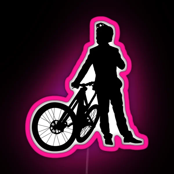 MTB Man Gentlemen Biznesmen Cyclist Mountain Biker Businessman In Suit With Mountain Bike RGB Neon Sign