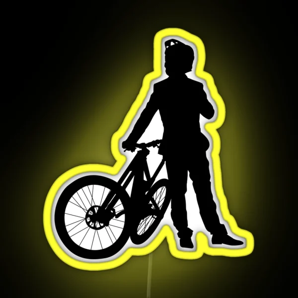 MTB Man Gentlemen Biznesmen Cyclist Mountain Biker Businessman In Suit With Mountain Bike RGB Neon Sign