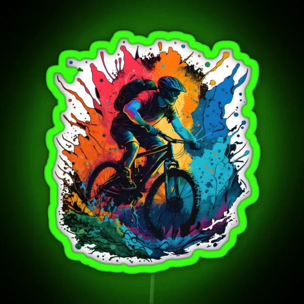MTB Mountain Bike Downhill Art RGB Neon Sign