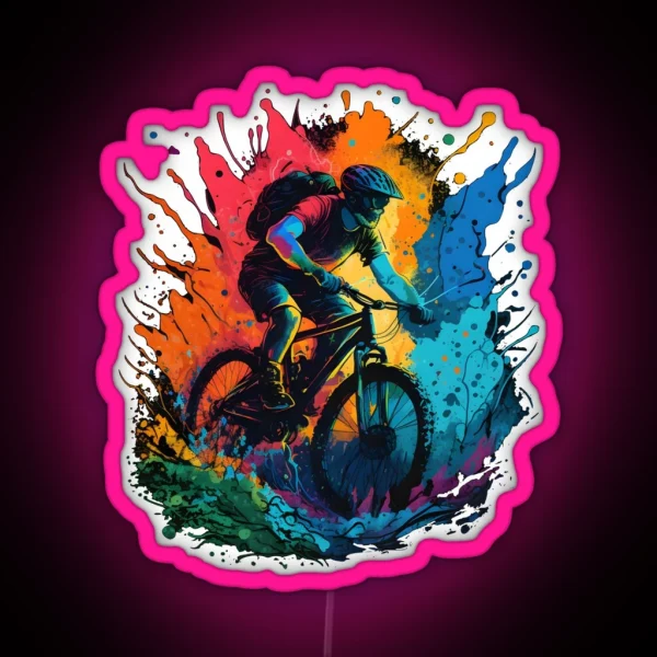 MTB Mountain Bike Downhill Art RGB Neon Sign