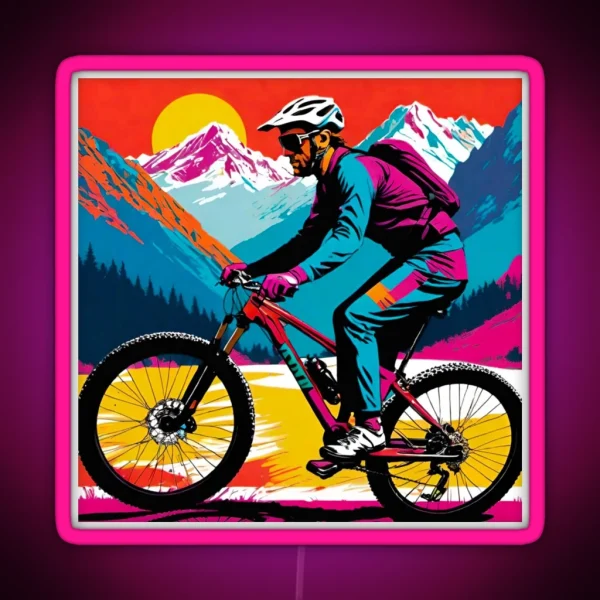 MTB Rider In Snowy Peaks RGB Neon Sign