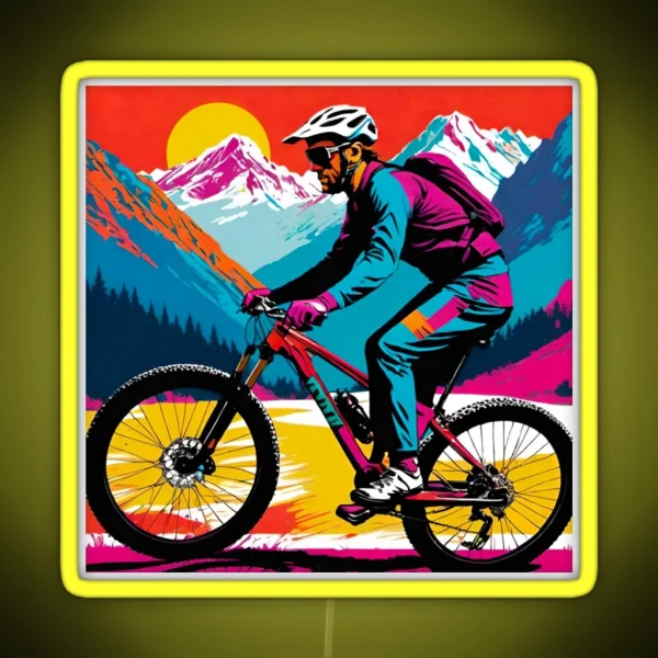 MTB Rider In Snowy Peaks RGB Neon Sign