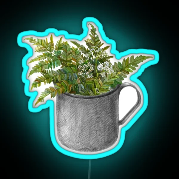 Mug With Fern Leaves RGB Neon Sign