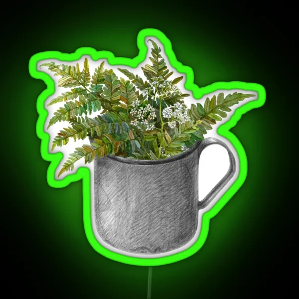 Mug With Fern Leaves RGB Neon Sign