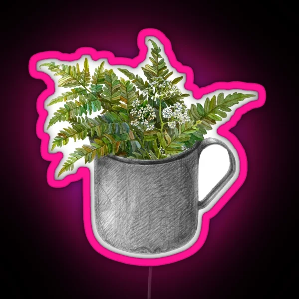 Mug With Fern Leaves RGB Neon Sign