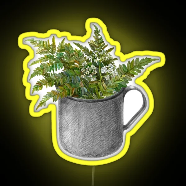 Mug With Fern Leaves RGB Neon Sign