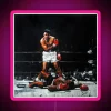 Muhammad Ali knocking out Sonny Liston in iconic boxing match - neon pink RGB sign.