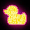 rgb neon sign featuring mulaney duck in vibrant pink colors