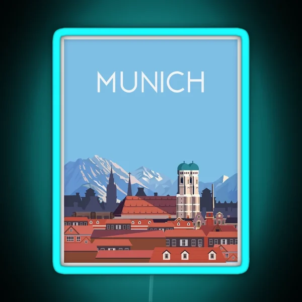 Munich Germany City Travel Poster RGB Neon Sign