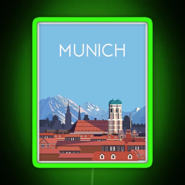 Munich Germany City Travel Poster RGB Neon Sign