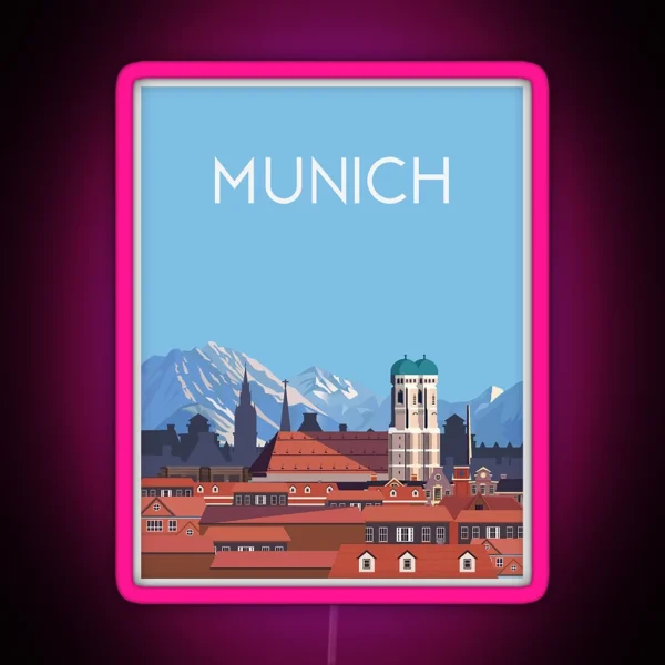 Munich Germany City Travel Poster RGB Neon Sign