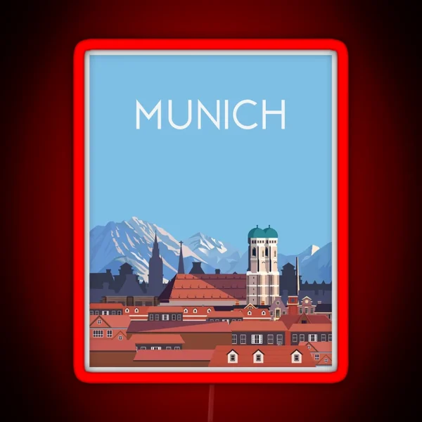 Munich Germany City Travel Poster RGB Neon Sign