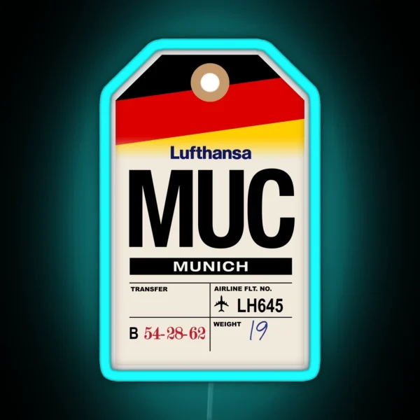 Munich MUC Germany Airline Luggage Tag RGB Neon Sign