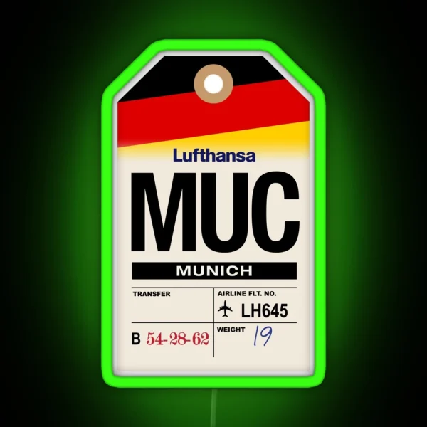 Munich MUC Germany Airline Luggage Tag RGB Neon Sign
