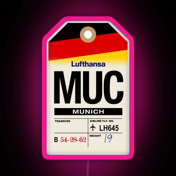 Munich MUC Germany Airline Luggage Tag RGB Neon Sign