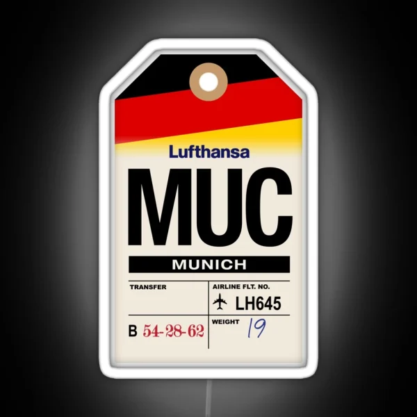Munich MUC Germany Airline Luggage Tag RGB Neon Sign