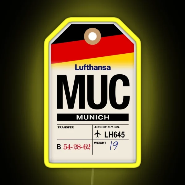 Munich MUC Germany Airline Luggage Tag RGB Neon Sign