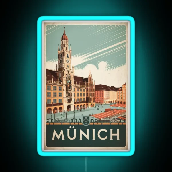 Munich Vintage Travel Poster RGB Neon Sign