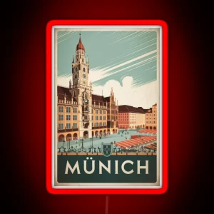 Munich Vintage Travel Poster RGB Neon Sign