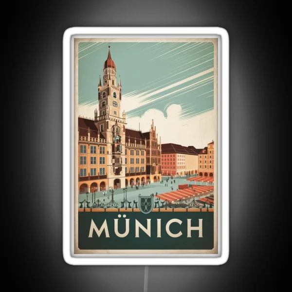 Munich Vintage Travel Poster RGB Neon Sign