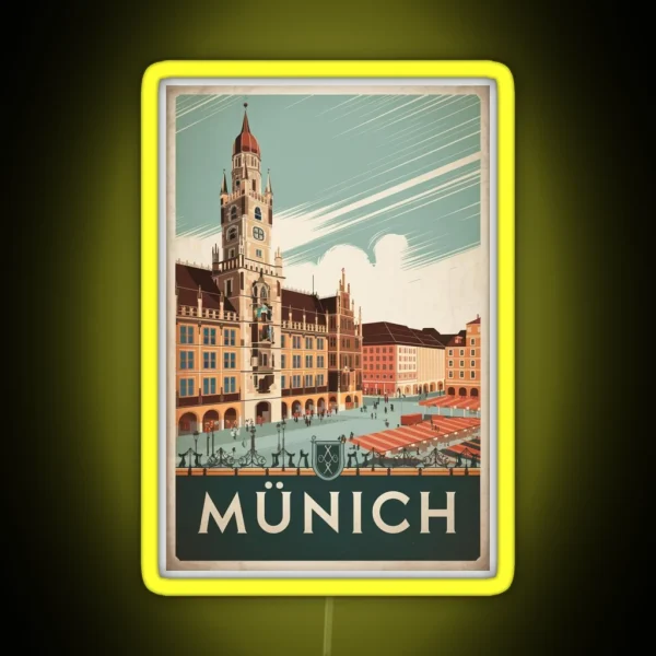 Munich Vintage Travel Poster RGB Neon Sign