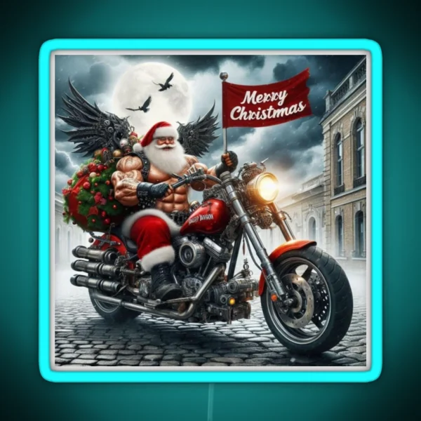 Muscle Biker Santa RGB Neon Sign