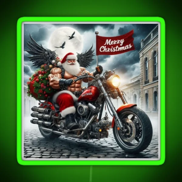 Muscle Biker Santa RGB Neon Sign