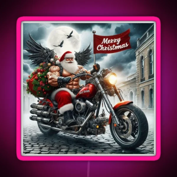 Muscle Biker Santa RGB Neon Sign