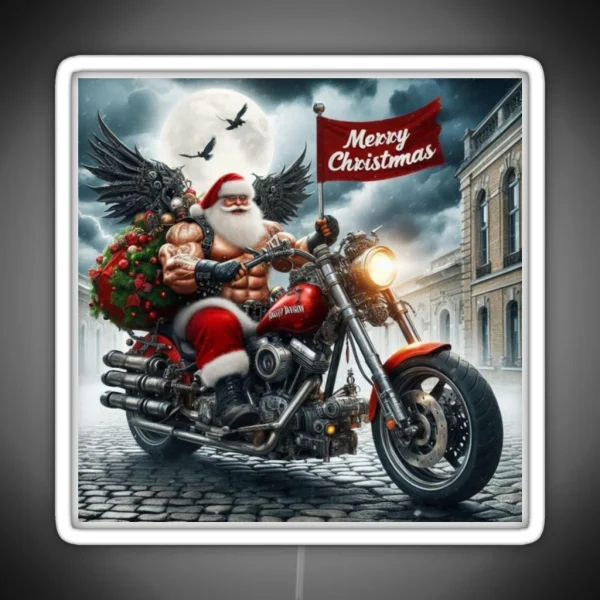 Muscle Biker Santa RGB Neon Sign