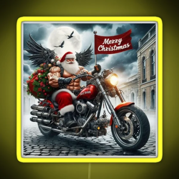 Muscle Biker Santa RGB Neon Sign