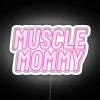 A powerful muscle mommy neon sign with vibrant RGB lighting effects.