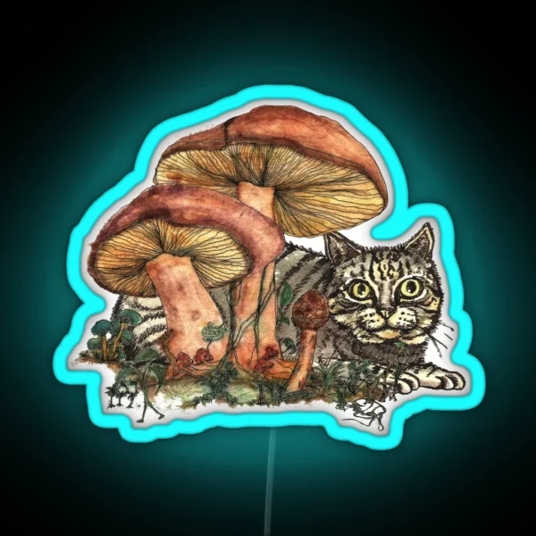 Mushroom And Cat RGB Neon Sign