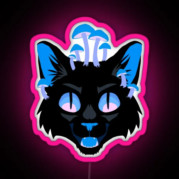 Mushroom Cat Blue RGB Neon Sign