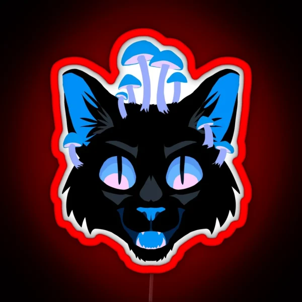 Mushroom Cat Blue RGB Neon Sign