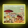 Mushroom garden with vibrant fungus in a glowing forest