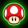 Mushroom neon sign with vibrant green RGB lighting.