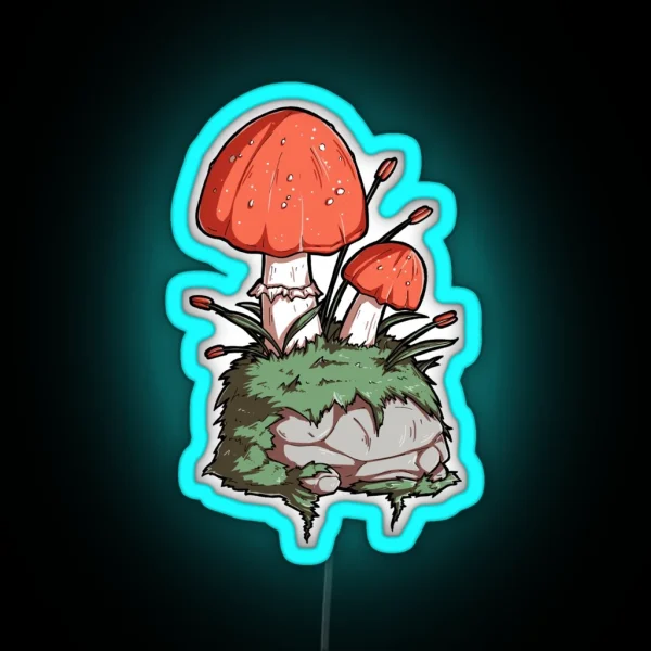 Mushrooms And Moss And A Rock RGB Neon Sign