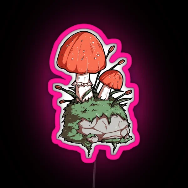 Mushrooms And Moss And A Rock RGB Neon Sign