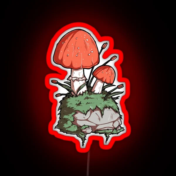 Mushrooms And Moss And A Rock RGB Neon Sign