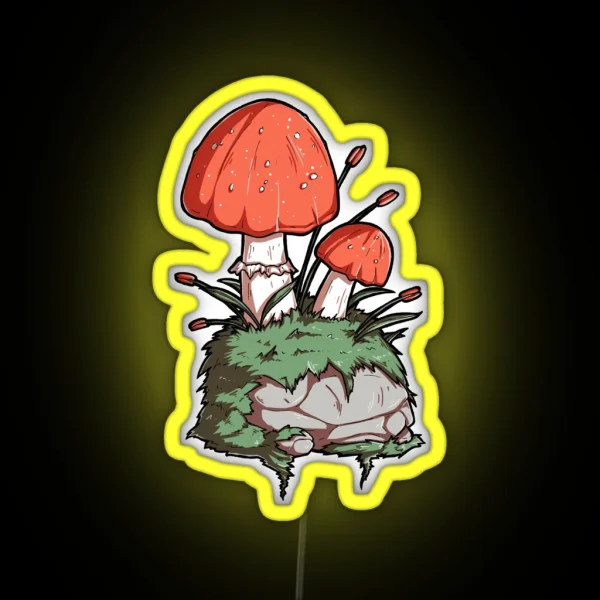 Mushrooms And Moss And A Rock RGB Neon Sign