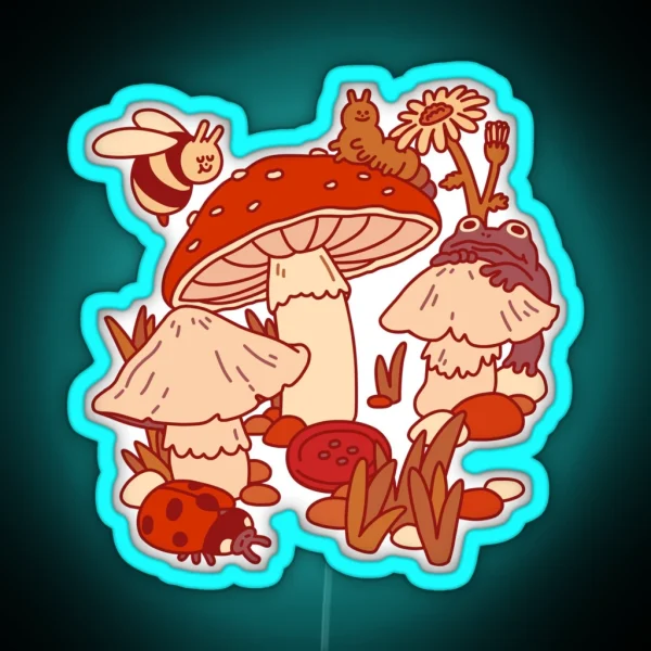Mushrooms And Tiny Friends RGB Neon Sign