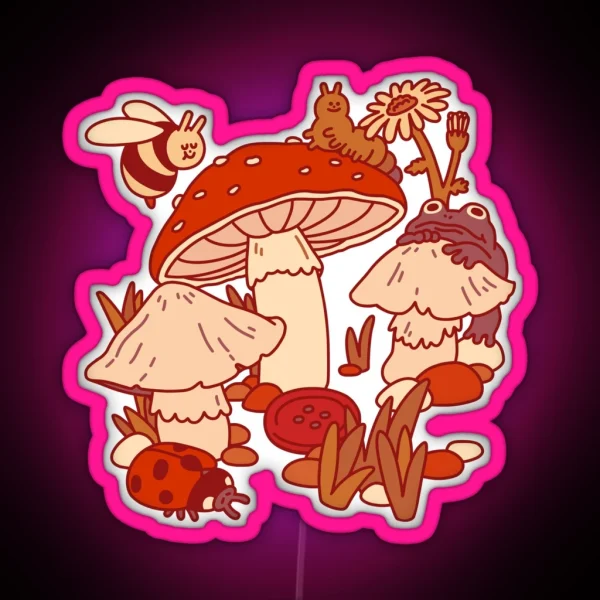 Mushrooms And Tiny Friends RGB Neon Sign