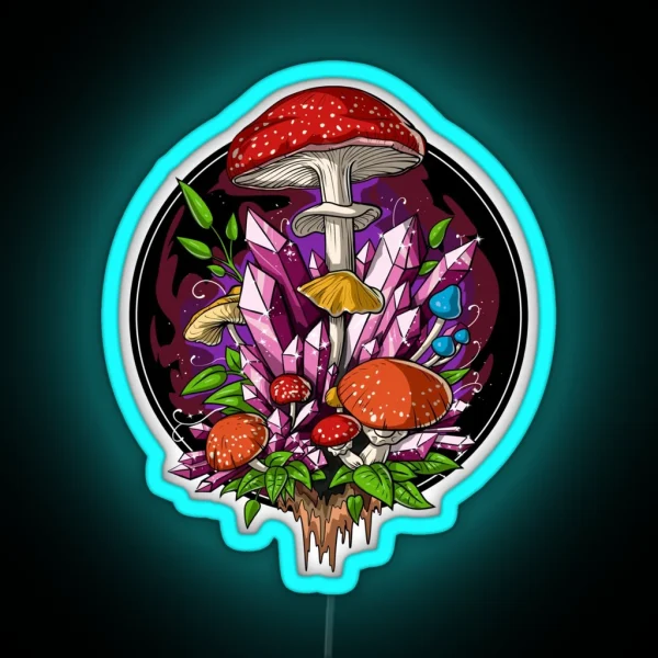 Mushrooms Moon Phases RGB Neon Sign