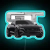 A stunning RGB neon sign displaying the Mustang GT V8 in Shadow Black finish.