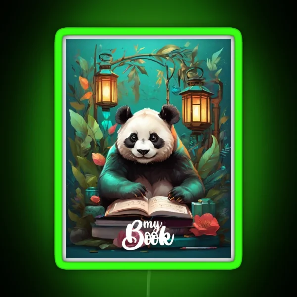 My Book Panda Reading Under The Lanterns RGB Neon Sign